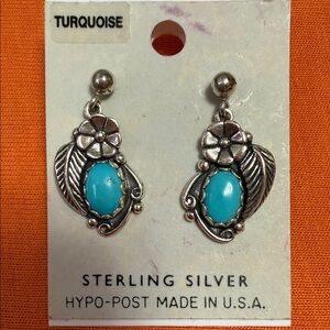 Turquoise Sterling Silver Floral Earrings